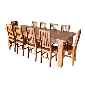 Conjunto de Jantar Rústico Mesa Canastra com 10 Cadeiras em Madeira Maciça de Demolição
