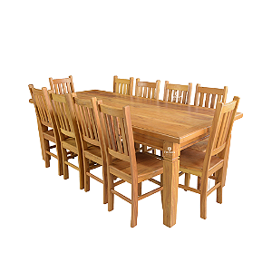 Conjunto de Jantar Rústico Mesa Mineira com 10 Cadeiras em Madeira Maciça de Demolição