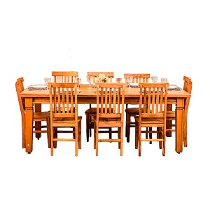 Conjunto de Jantar Rústico Mesa Mineira com 8 Cadeiras em Madeira Maciça de Demolição