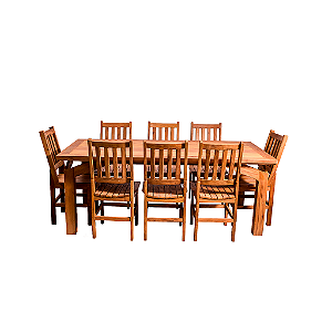 Conjunto de Jantar Rústico Mesa Santiago com 6 cadeiras em Madeira Maciça de Demolição