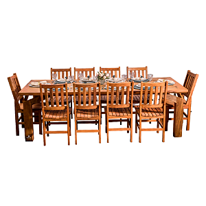 Conjunto de Jantar Rústico Mesa Santiago com 10 Cadeiras em Madeira Maciça de Demolição