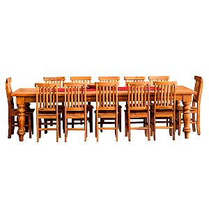 Conjunto de Jantar Rústico Mesa Arizona com 12 Cadeiras em Madeira Maciça de Demolição