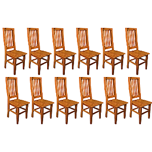 Kit com 12 Cadeiras Rústicas Lisboa em Madeira Maciça de Demolição