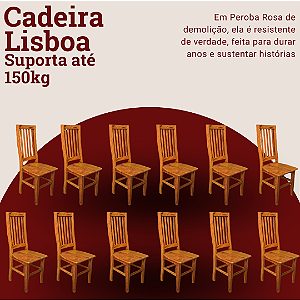 Kit com 12 Cadeiras Rústicas Lisboa em Madeira Maciça de Demolição