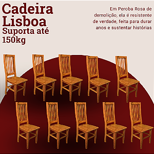 Kit com 10 Cadeiras Rústicas Lisboa em Madeira Maciça de Demolição