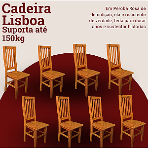 Kit com 8 Cadeiras Rústicas Lisboa em Madeira Maciça de Demolição