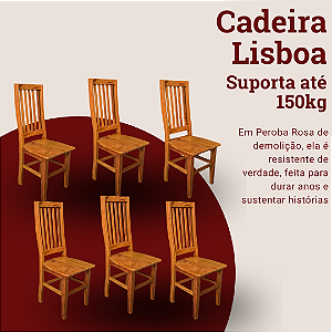 Kit com 6 Cadeiras Rústicas Lisboa em Madeira Maciça de Demolição