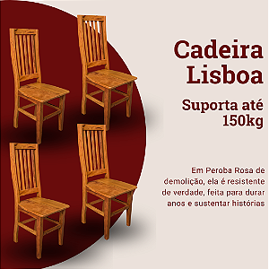Kit com 4 Cadeiras Rústicas Lisboa em Madeira Maciça de Demolição