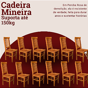 Kit com 12 Cadeiras Rústicas Mineira em Madeira Maciça de Demolição