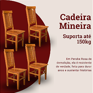 Kit com 4 Cadeiras Rústicas Mineira em Madeira Maciça de Demolição