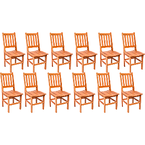 Kit com 12 Cadeiras Rústicas Fortaleza em Madeira Maciça de Demolição