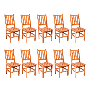 Kit com 10 Cadeiras Rústicas Fortaleza em Madeira Maciça de Demolição