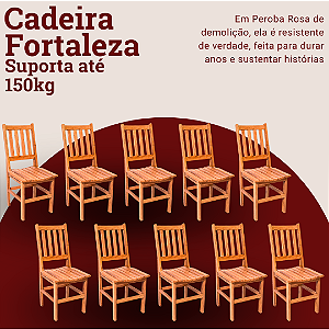 Kit com 10 Cadeiras Rústicas Fortaleza em Madeira Maciça de Demolição