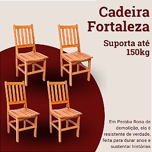 Kit com 4 Cadeiras Rústicas Fortaleza em Madeira Maciça de Demolição