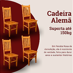 Kit com 4 Cadeiras Rústicas Alemã em Madeira Maciça de Demolição