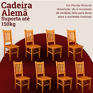 Kit com 8 Cadeiras Rústicas Alemã em Madeira Maciça de Demolição