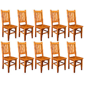 Kit com 10 Cadeiras Rústicas Alemã em Madeira Maciça de Demolição