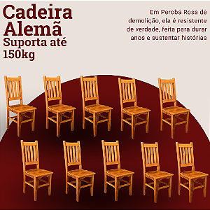 Kit com 10 Cadeiras Rústicas Alemã em Madeira Maciça de Demolição