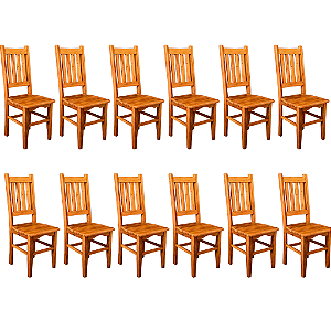 Kit com 12 Cadeiras Rústicas Alemã em Madeira Maciça de Demolição