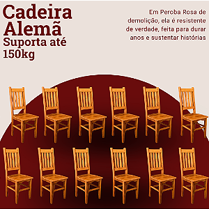 Kit com 12 Cadeiras Rústicas Alemã em Madeira Maciça de Demolição