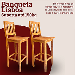 Kit com 2 Banquetas Rústica Lisboa em Madeira Maciça de Demolição