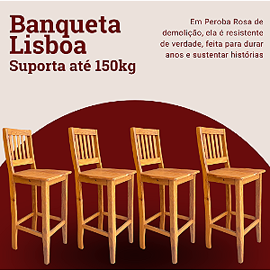 Kit com 4 Banquetas Rústica Lisboa em Madeira Maciça de Demolição