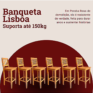 Kit com 6 Banquetas Rústicas Lisboa em Madeira de Demolição