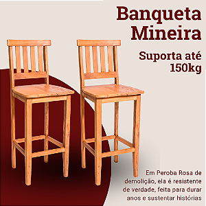 Kit com 2 Banquetas Rústicas Mineira em Madeira Maciça de Demolição