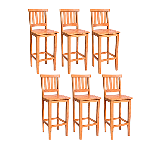 Kit com 6 Banquetas Rústicas Mineira em Madeira Maciça de Demolição