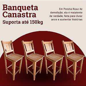 Kit com 4 Banquetas Rústica Canastra em Madeira Maciça de Demolição