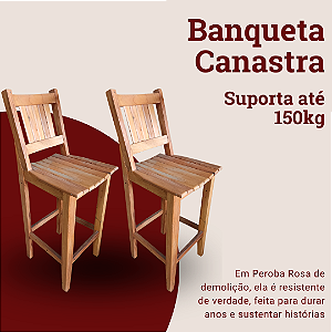 Kit com 2 Banquetas Rústica Canastra em Madeira Maciça de Demolição