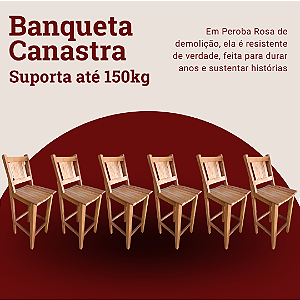 Kit com 6 Banquetas Rústicas Canastra em Madeira Maciça de Demolição