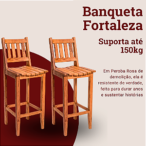Kit com 2 Banquetas Fortaleza em Madeira de Demolição