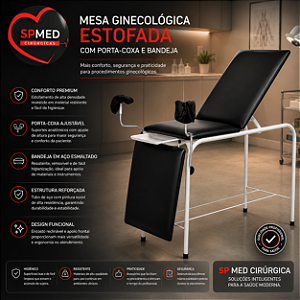 Mesa Ginecológica Estofada com Porta-Coxa e Bandeja