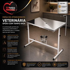 Mesa de Atendimento Veterinária Epóxi com Tampo Inox