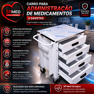 Carro Para Administração de Medicamentos com 4 Gavetas
