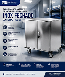 Carro para Transporte de Material / Roupa Limpa INOX Fechado c/ Portas
