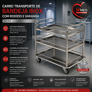 Carro transporte de Bandeja inox com Rodizio e Varanda