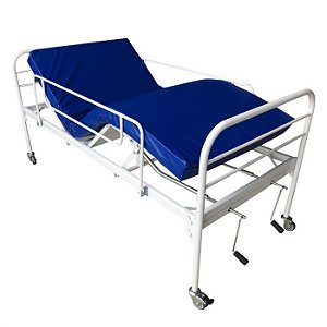 Cama Hospitalar + Colchão 2 Mov. Até 5 Posições e Rodinhas p/ 160kg - Leito de 2,00x0,90