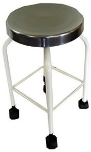 Banco/Banqueta Giratório em Pintura Epóxi com Assento em Aço Inox com Rodizio