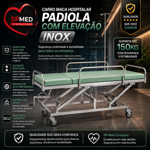 Carro Maca Hospitalar Padiola Com Elevação INOX 150KG
