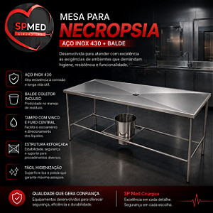 Mesa para Necropsia Inox Aço 430 + Balde