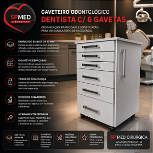 Gaveteiro Odontológico Dentista c/ 6 Gavetas