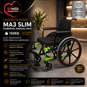 Cadeira de Rodas Dobrável Manual em X MA3 Slim - 150kg