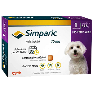 Simparic 10mg para Cães 2,6 a 5kg 1 comprimido