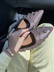 Slingback Café em COURO