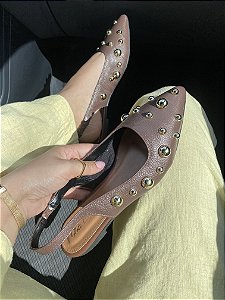 Sapatilha Slingbag Café em COURO