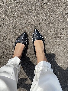 Sapatilha Slingbag Preta em COURO / PRATA