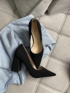 Scarpin Mavie Nobuck Preto salto 8cm