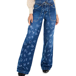 Calça Selff Western Wide Leg Western Laser